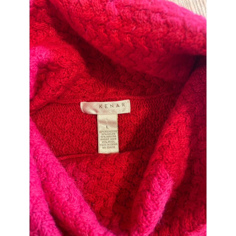 KENAR Turtleneck Sweater Wool Angora Rabbit Hair Red Long Sleeve Women Size L - Picture 4 of 5